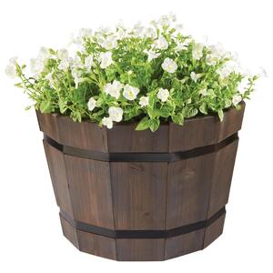 20 in. Orinda Large Black Wood Barrel Planter (20 in. D x 13 in. H)