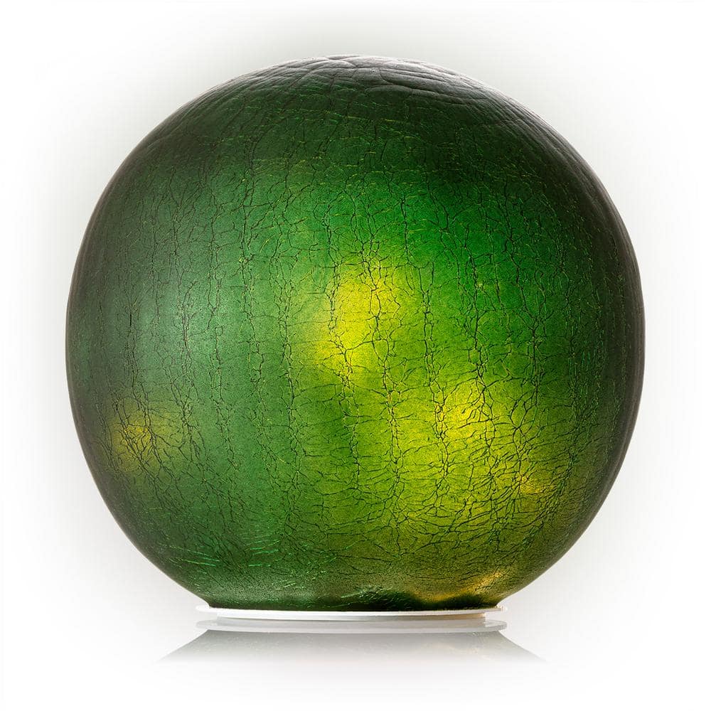 7" Textured Glass Gazing Globe with LED Lights Green - Alpine Corporation