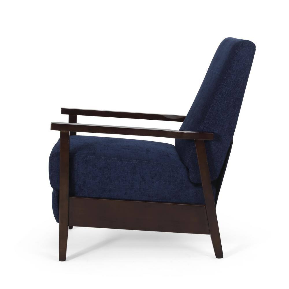 Navy Blue and Chocolate Brown Polyester Club Recliner with Wood Frame