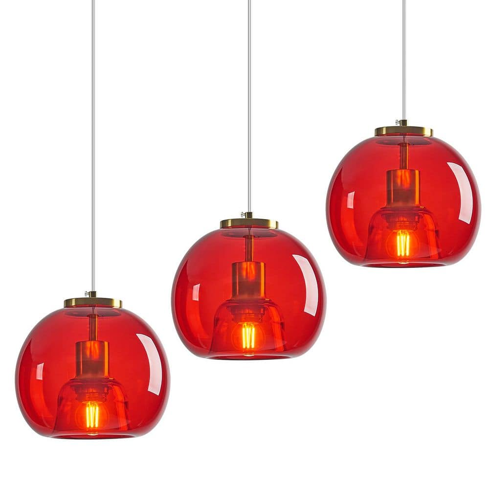 Home Lighting ‎60-Watt 1 Light 7.87 in. Red Glass Globe Pendant Light for Kitchen Island, No Bulbs Included, 3-Pack price history on PriceWatchPro