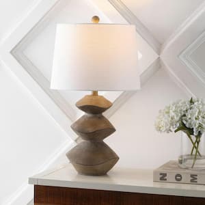 Laken 24.5 in. Minimalist Coastal Resin/Iron 3-Stack Cairn LED Table Lamp, Brown Wood Finish