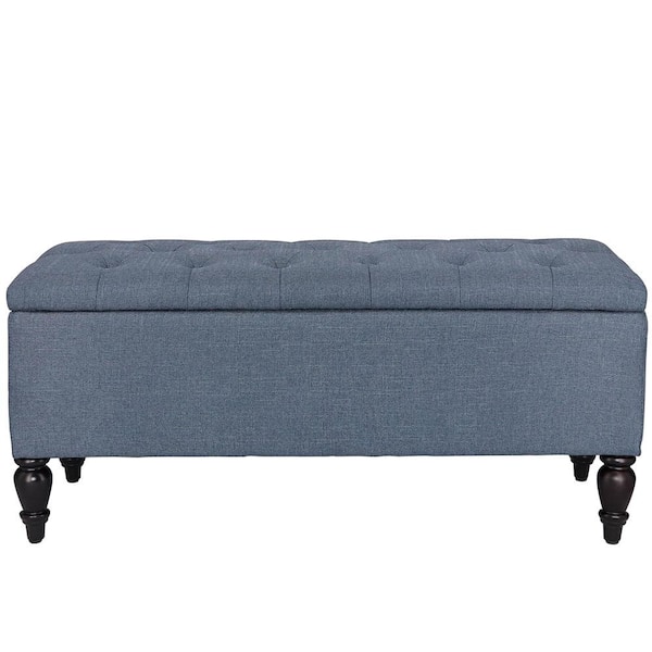 Maypex 38 in. Navy Upholstered Ottoman Storage Bench