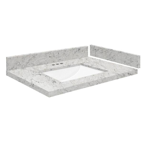 Silestone 27.5 in. W x 22.25 in. D Quartz White Rectangular Single Sink Vanity Top in Pietra
