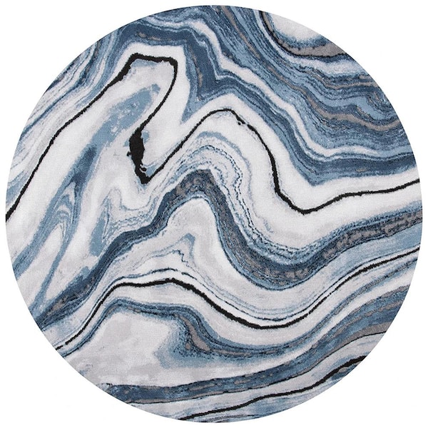 Unbranded Blue Polypropylene 5 ft. 3 in. x 5 ft. 3 in. Abstract Indoor Round Area Rug