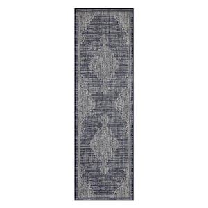 Vintage Blue 2 ft. 3 in. x 7 ft. 3 in. Medallion Oriental Boho Waterproof Rectangular Outdoor Area Rug