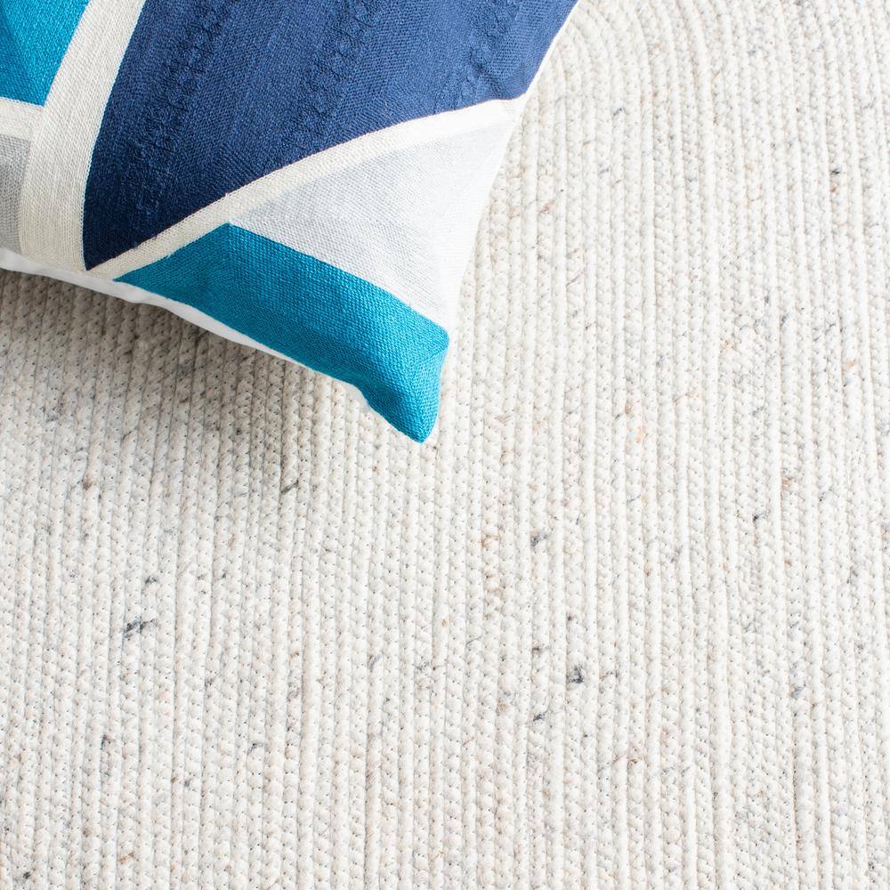 Ivory and Blue Round Braided Wool Area Rug