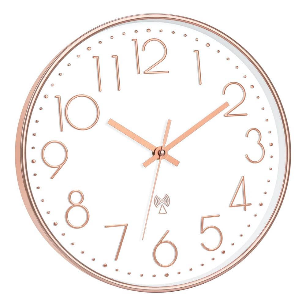 Afoxsos 12 in. Rose Gold and White Analog Plastic Battery Operated