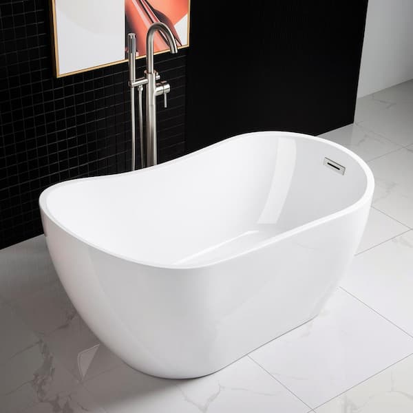 Le Mans 54 in. Acrylic Flatbottom Single Slipper Bathtub with Chrome Overflow and Drain Included in White Le Mans 54 in. Acrylic Flatbottom Single Slipper Bathtub with Chrome Overflow and Drain Included in White