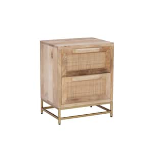 Casper 18 in. W Natural Rattan Cabinet 2-Drawer Rectangle Wood Top Side Table