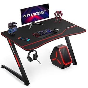 39 in. RGB Gaming Desk Black Z-Shaped Computer Desk Ergonomic Spacious Work Surface Table