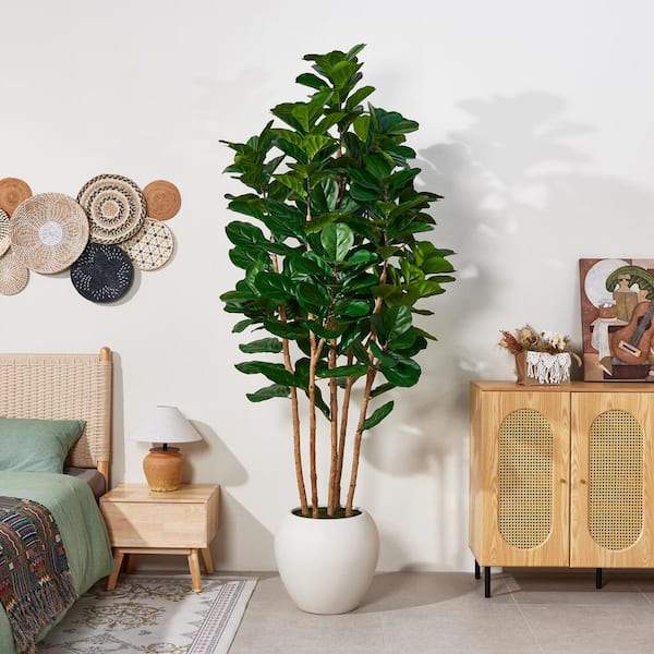 DR.Planzen Artificial 8 ft. Fiddle Leaf Fig Tree with White