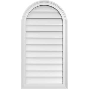 20 in. x 38 in. Round Top Surface Mount PVC Gable Vent: Decorative with Brickmould Frame