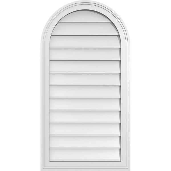 Ekena Millwork 20 in. x 38 in. Round Top Surface Mount PVC Gable Vent: Decorative with Brickmould Frame