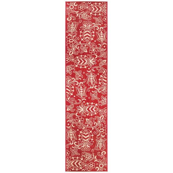 SAFAVIEH Beach House Red/Beige 2 ft. x 8 ft. Abstract Medallion Indoor/Outdoor Runner Rug