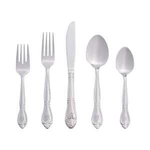 Rose Monogrammed Letter K 46-Piece Silver Stainless Steel Flatware Set (Service for 8)