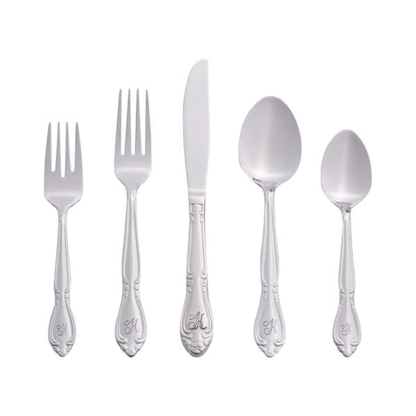 RiverRidge Home Rose Monogrammed Letter K 46-Piece Silver Stainless Steel Flatware Set (Service for 8)
