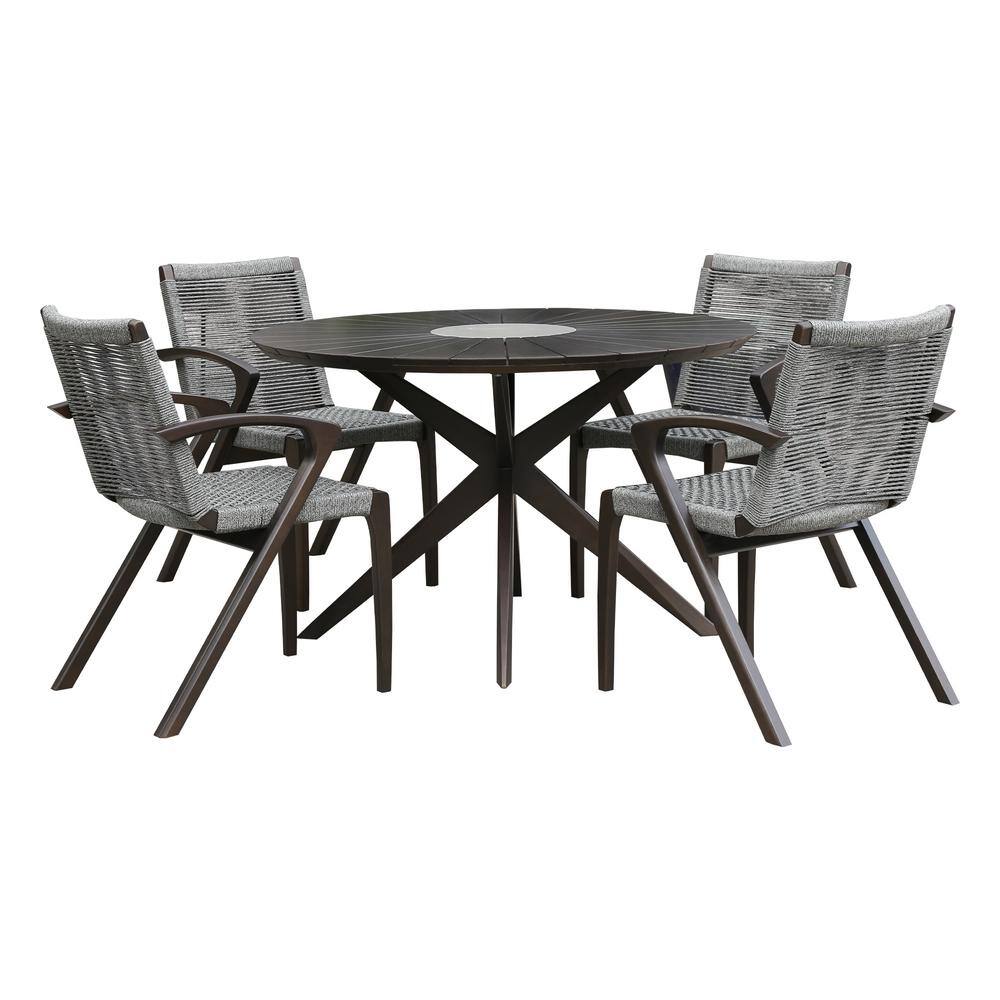 Sachi and Nabila Dark 5-Piece Eucalyptus Wood Round Outdoor Dining Set