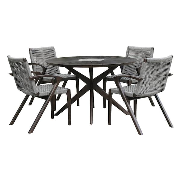 Armen Living Sachi and Nabila Dark 5-Piece Eucalyptus Wood Round Outdoor Dining Set