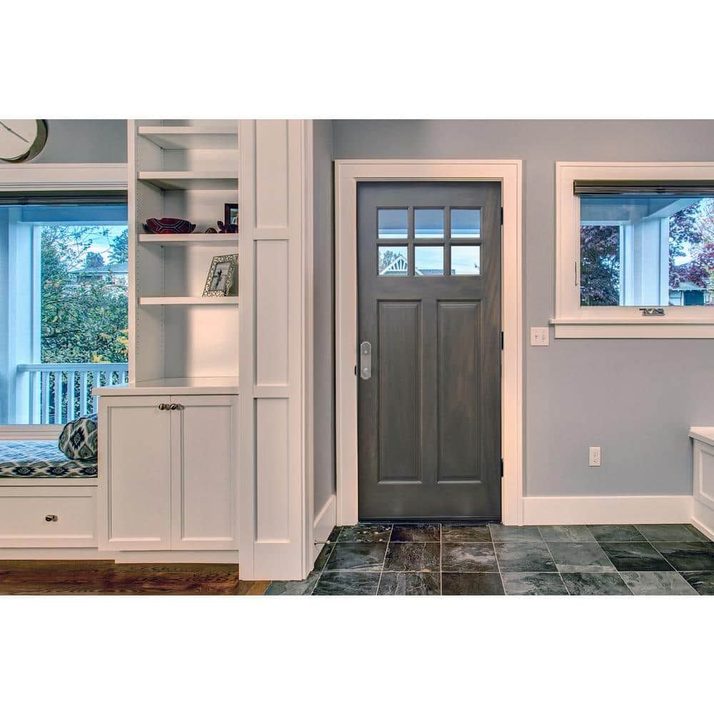 Mahogany Stained Wood 6-Lite Clear Glass Prehung Entry Door