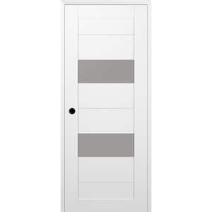 Berta 18 in. x 84 in. Right Hand 2 Lite Frosted Glass Snow White Composite Wood Single Prehung Door