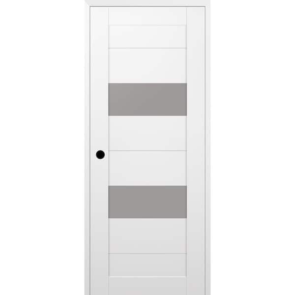 Belldinni Berta 28 in. x 84 in. Right Hand 2 Lite Frosted Glass Snow White Composite Wood Single Prehung Door