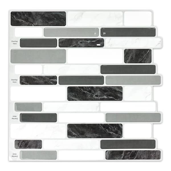 Vsmile 12 in. x 12 in. Gray Vinyl Backsplash for Kitchen, Peel and Stick Wall Tile(10-Pack)