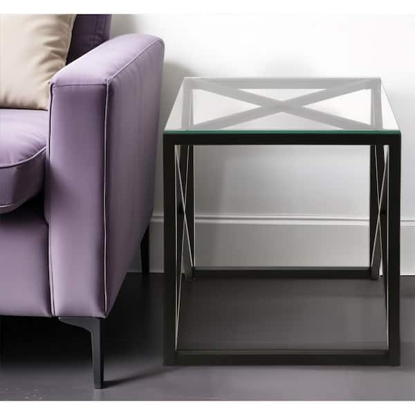 HomeRoots 20 in. Black Square Glass End Table