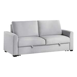 Mischa 77 in. Square Arm Textured Fabric Upholstered Rectangle Convertible Studio Sofa with Pull-out Bed in. Gray color