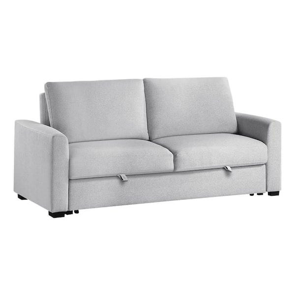 Lazzara Mischa 77 in. Square Arm Textured Fabric Upholstered Rectangle Convertible Studio Sofa with Pull-out Bed in. Gray color