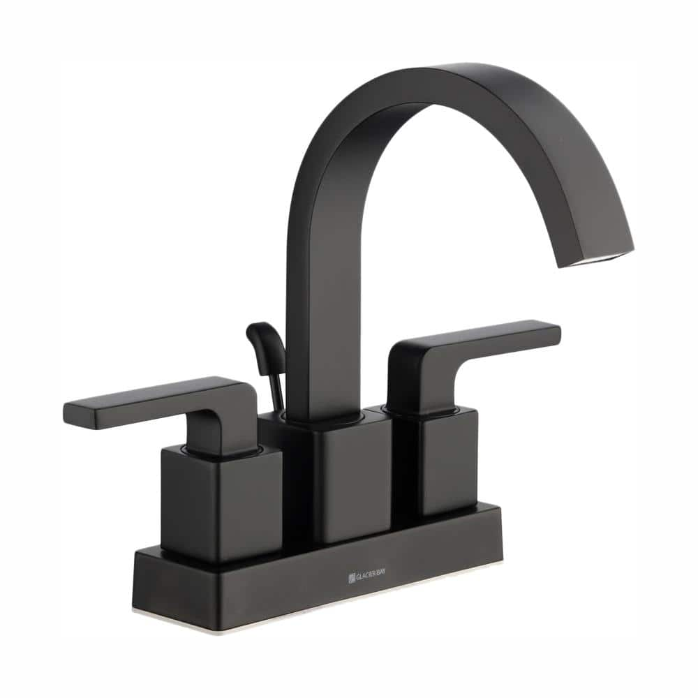 Glacier Bay Farrington 4 in. Centerset Double-Handle High-Arc Bathroom Faucet in Matte Black