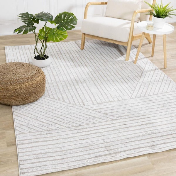 Veran Collections 8 ft. x 11 ft. Grey Stripes, Tonal/Solid Indoor Area Rug