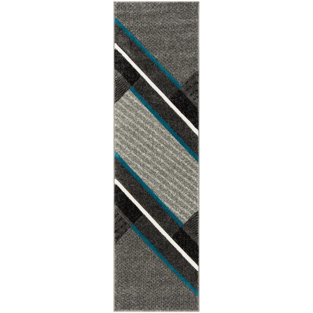 SAFAVIEH Hollywood Gray/Teal 2 ft. x 10 ft. Striped Solid Abstract