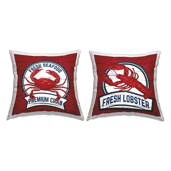 Stupell Industries Fresh Seafood Lobster and Crab Red Square Outdoor Throw Pillow 2-Pack