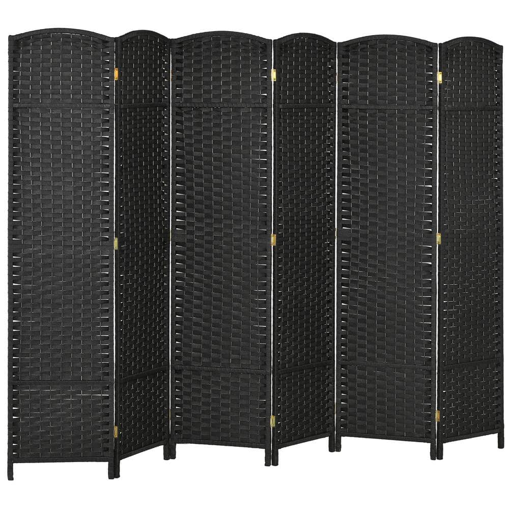 Black 6-Panel Folding Privacy Screen with Pine Wood Frame