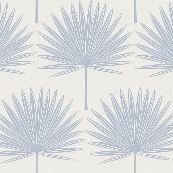 Powder Blue and Off-White Stamped Palm Vinyl Peel and Stick Wallpaper Roll (Covers 56 sq. ft. )