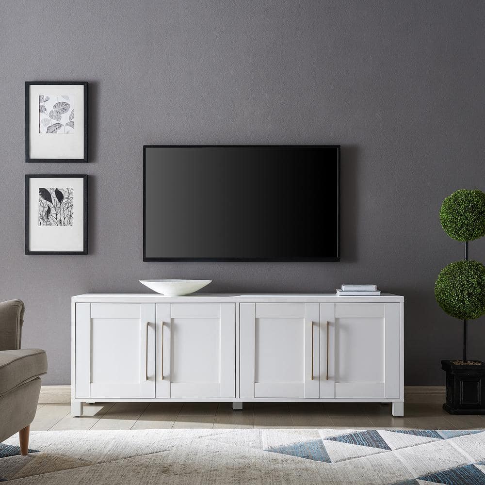 White MDF Rectangular TV Stand with Cabinets