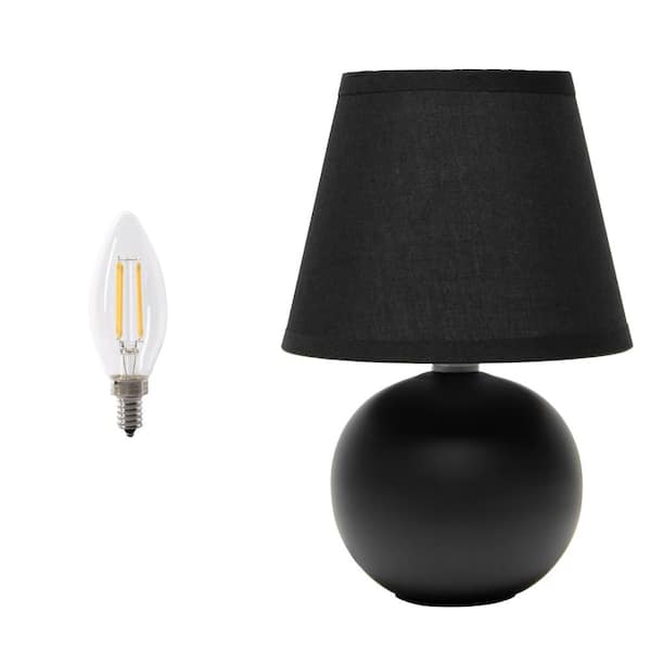 Simple Designs 8.66 in. Compact Ceramic Globe Table Lamp with Stylish Shade, LED Bulb Included, Black