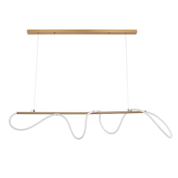 OUKANING 60-Watt 1-Light Gold Modern Linear Island Integrated LED Pendant Light for Kitchen Dining Room