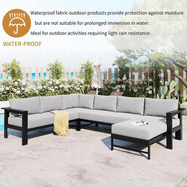 Mondawe Black Metal Multi-Person Outdoor L-Shaped Couch Set with