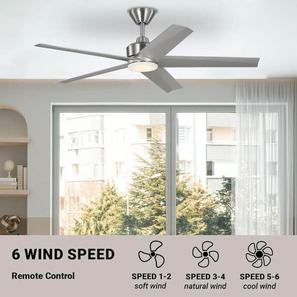Ludlow 52 in. Brushed Nickel Downrod Standard Ceiling Fan with DC Motor, White Adjustable LED light, and Remote Control