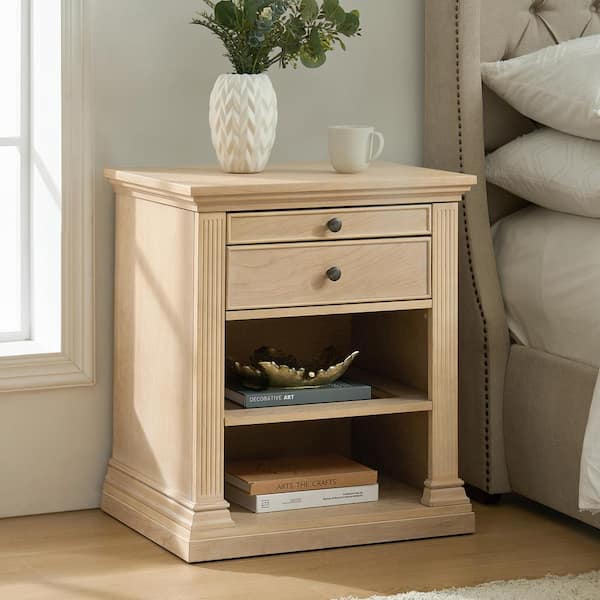 JAYDEN CREATION Verdad Natural 2-Drawer 24 in. Wide Nightstand with Adjustable Shelves and Charging Stations