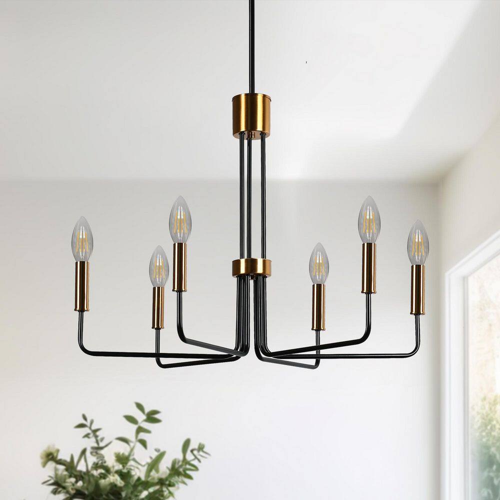 6-Light Black and Brass Vintage Farmhouse Candlestick Chandelier for Kitchen Island Dining Room price history on PriceWatchPro