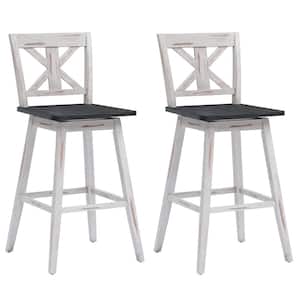 43 in. White Bar Stools Swivel Pub Height Chairs w/Rubber Wood Legs (Set of 2 )