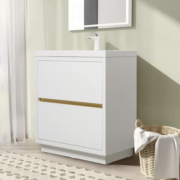 Lafarre 23.62 in. W x 19.69 in. D Freestanding Bath Vanity in Glossy White with Gloss White Resin Top Assembled