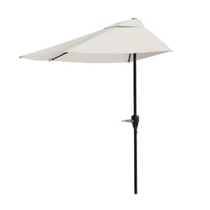 9 ft. Steel Outdoor Half Round Patio Umbrella with Easy Crank Lift in Tan