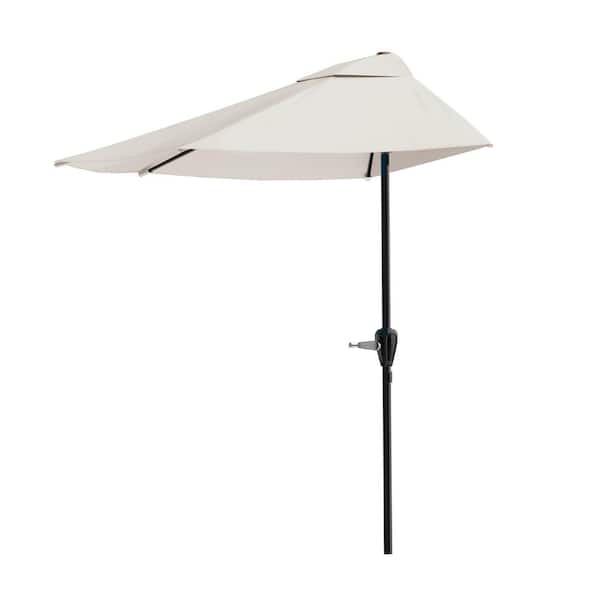 Pure Garden 9 ft. Steel Outdoor Half Round Patio Umbrella with Easy Crank Lift in Tan