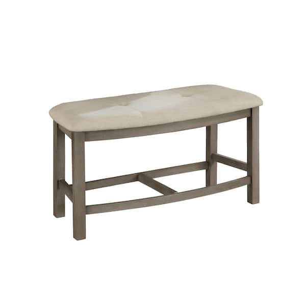 Best Quality Furniture Esmeralda Beige Color Linen Fabric Counter Height dining Bench Backless With Footrest 18 in. W.