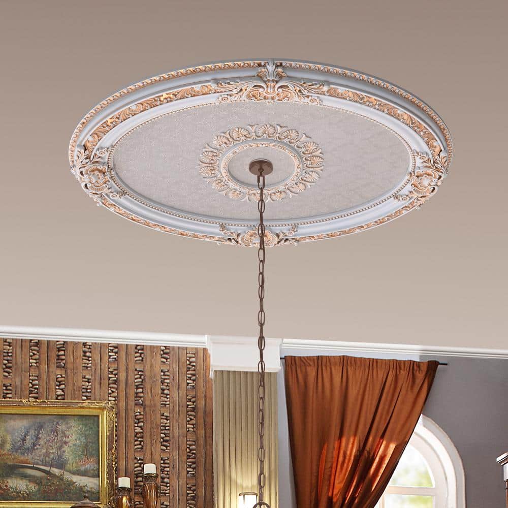 French Blanco Oval White and Gold Ceiling Medallion