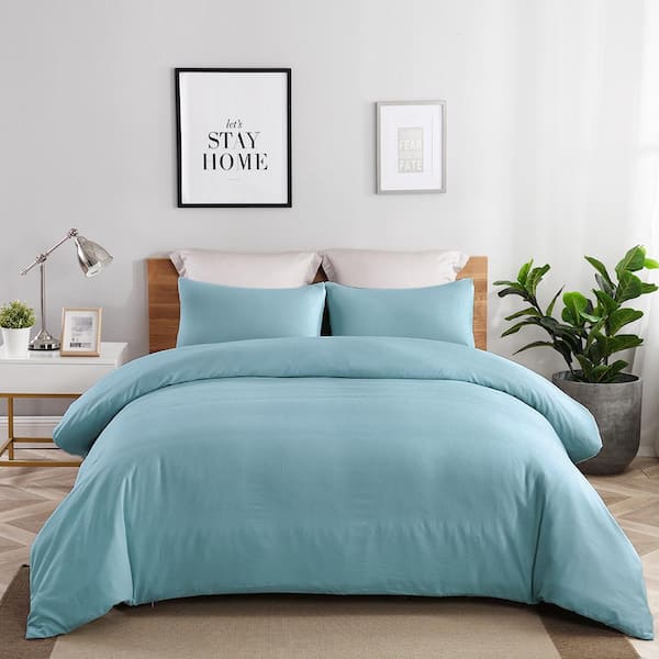 Grayish Blue Microfiber King Duvet Cover Set