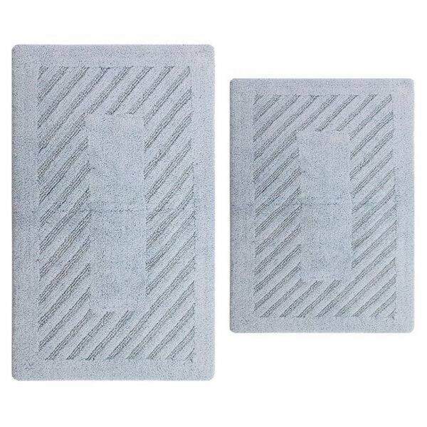 PERTHSHIRE Light Blue 17 in. x 24 in. and 20 in. x 30 in. Diagonal Racetrack Reversible Bath Rug Set (2-Piece)